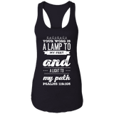 Bible Verse Ladies Ideal Racerback Tank - "Psalm 119:105" Design 17 (White Font) - Meditate Healing Christian Store