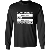 Bible Verse Long Shirt Ultra Cotton T-Shirt - "Psalm 119:105" Design 21 (White Font) - Meditate Healing Christian Store