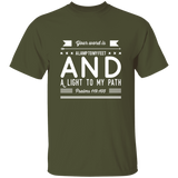Bible Verse Men 5.3 oz. T-Shirt - "Psalm 119:105" Design 14 (White Font) - Meditate Healing Christian Store