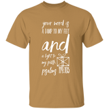 Bible Verse Men 5.3 oz. T-Shirt - "Psalm 119:105" Design 18 (White Font) - Meditate Healing Christian Store