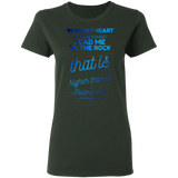Bible Verses Ladies' 5.3 oz. T-Shirt - "Psalm 61:2" Design 18 - Meditate Healing Christian Store