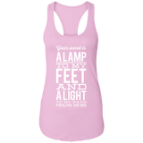 Bible Verse Ladies Ideal Racerback Tank - "Psalm 119:105" Design 4 (White Font) - Meditate Healing Christian Store