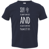 Bible Verse Toddler Jersey T-Shirt - "Psalm 119:105" Design 19 (White Font) - Meditate Healing Christian Store