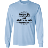 Bible Verse Unisex Long Sleeve T-Shirt - Your Word Is Light To My Path ~Psalm 119:105~ Design 1