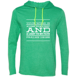 Bible Verse Men Long Sleeve T-Shirt Hoodie - "Psalm 119:105" Design 11 (White Font) - Meditate Healing Christian Store