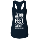 Bible Verse Ladies Ideal Racerback Tank - "Psalm 119:105" Design 4 (White Font) - Meditate Healing Christian Store