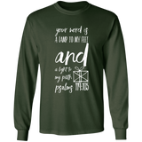 Bible Verse Long Shirt Ultra Cotton T-Shirt - "Psalm 119:105" Design 18 (White Font) - Meditate Healing Christian Store