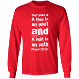 Bible Verse Long Shirt Ultra Cotton T-Shirt - "Psalm 119:105" Design 6 (White Font) - Meditate Healing Christian Store