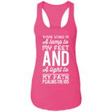 Bible Verse Ladies Ideal Racerback Tank - "Psalm 119:105" Design 3 (White Font) - Meditate Healing Christian Store