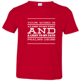 Bible Verse Toddler Jersey T-Shirt - "Psalm 119:105" Design 11 (White Font) - Meditate Healing Christian Store