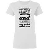 Bible Verse Ladies' 5.3 oz. T-Shirt - "Psalm 119:105" Design 17 (Black Font) - Meditate Healing Christian Store