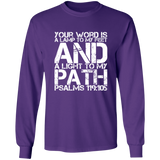 Bible Verse Long Shirt Ultra Cotton T-Shirt - "Psalm 119:105" Design 7 (White Font) - Meditate Healing Christian Store