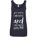 Bible Verse Ladies' 100% Ringspun Cotton Tank Top - "Psalm 119:105" Design 9 (White Font) - Meditate Healing Christian Store
