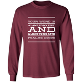Bible Verse Long Shirt Ultra Cotton T-Shirt - "Psalm 119:105" Design 11 (White Font) - Meditate Healing Christian Store