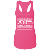 Bible Verse Ladies Ideal Racerback Tank - "Psalm 119:105" Design 11 (White Font) - Meditate Healing Christian Store