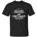 Bible Verse Men 5.3 oz. T-Shirt - "Psalm 119:105" Design 1 (White Font) - Meditate Healing Christian Store