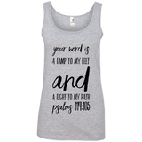 Bible Verses Ladies' 100% Ringspun Cotton Tank Top - "Psalm 119:105" Design 9 (Black Font) - Meditate Healing Christian Store