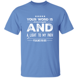 Bible Verse Men 5.3 oz. T-Shirt - "Psalm 119:105" Design 16 (White Font) - Meditate Healing Christian Store