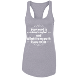 Bible Verse Ladies Ideal Racerback Tank - "Psalm 119:105" Design 1 (White Font) - Meditate Healing Christian Store
