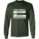 Bible Verse Long Shirt Ultra Cotton T-Shirt - "Psalm 119:105" Design 21 (White Font) - Meditate Healing Christian Store