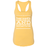 Bible Verse Ladies Ideal Racerback Tank - "Psalm 119:105" Design 10 (White Font) - Meditate Healing Christian Store