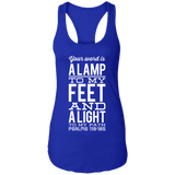 Bible Verse Ladies Ideal Racerback Tank - "Psalm 119:105" Design 4 (White Font) - Meditate Healing Christian Store