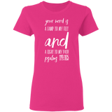 Bible Verse Ladies' 5.3 oz. T-Shirt - "Psalm 119:105" Design 9 (White Font) - Meditate Healing Christian Store