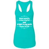 Bible Verse Ladies Ideal Racerback Tank - "Psalm 119:105" Design 1 (White Font) - Meditate Healing Christian Store