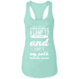 Bible Verse Ladies Ideal Racerback Tank - "Psalm 119:105" Design 17 (White Font) - Meditate Healing Christian Store