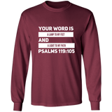 Bible Verse Long Shirt Ultra Cotton T-Shirt - "Psalm 119:105" Design 21 (White Font) - Meditate Healing Christian Store