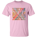 Bible Verse Men 5.3 oz. T-Shirt - "Psalm 73:26" Design 5 - Meditate Healing Christian Store