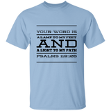 Bible Verse Men 5.3 oz. T-Shirt - "Psalm 119:105" Design 11 (Black Font) - Meditate Healing Christian Store