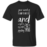 Bible Verse Men 5.3 oz. T-Shirt - "Psalm 119:105" Design 18 (White Font) - Meditate Healing Christian Store