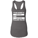 Bible Verse Ladies Ideal Racerback Tank - "Psalm 119:105" Design 20 (White Font) - Meditate Healing Christian Store