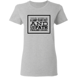 Bible Verse Ladies' 5.3 oz. T-Shirt - "Psalm 119:105" Design 13 (Black Font) - Meditate Healing Christian Store