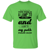 Bible Verse Men 5.3 oz. T-Shirt - "Psalm 119:105" Design 17 (Black Font) - Meditate Healing Christian Store