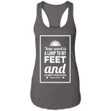 Bible Verse Ladies Ideal Racerback Tank - "Psalm 119:105" Design 2 (White Font) - Meditate Healing Christian Store