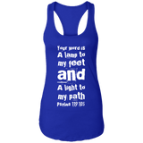 Bible Verse Ladies Ideal Racerback Tank - "Psalm 119:105" Design 6 (White Font) - Meditate Healing Christian Store
