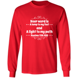 Bible Verse Long Shirt Ultra Cotton T-Shirt - "Psalm 119:105" Design 1 (White Font) - Meditate Healing Christian Store