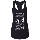 Bible Verse Ladies Ideal Racerback Tank - "Psalm 119:105" Design 18 (White Font) - Meditate Healing Christian Store