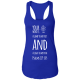 Bible Verse Ladies Ideal Racerback Tank - "Psalm 119:105" Design 19 (White Font) - Meditate Healing Christian Store