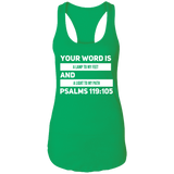Bible Verse Ladies Ideal Racerback Tank - "Psalm 119:105" Design 20 (White Font) - Meditate Healing Christian Store