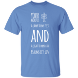 Bible Verse Men 5.3 oz. T-Shirt - "Psalm 119:105" Design 19 (White Font) - Meditate Healing Christian Store