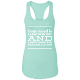 Bible Verse Ladies Ideal Racerback Tank - "Psalm 119:105" Design 10 (White Font) - Meditate Healing Christian Store