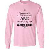 Bible Verse Long Sleeve  Ultra Cotton T-Shirt - "Psalm 119:105" Design 5 (Black Font) - Meditate Healing Christian Store