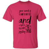 Bible Verse Men 5.3 oz. T-Shirt - "Psalm 119:105" Design 18 (Black Font) - Meditate Healing Christian Store