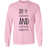 Bible Verse Long Sleeve  Ultra Cotton T-Shirt - "Psalm 119:105" Design 19 (Black Font) - Meditate Healing Christian Store