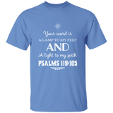 Bible Verse Men 5.3 oz. T-Shirt - "Psalm 119:105" Design 5 (White Font) - Meditate Healing Christian Store