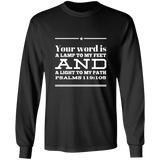 Bible Verse Unisex Long Sleeve T-Shirt - Your Word Is Light To My Path ~Psalm 119:105~ Design 10