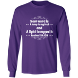 Bible Verse Long Shirt Ultra Cotton T-Shirt - "Psalm 119:105" Design 1 (White Font) - Meditate Healing Christian Store
